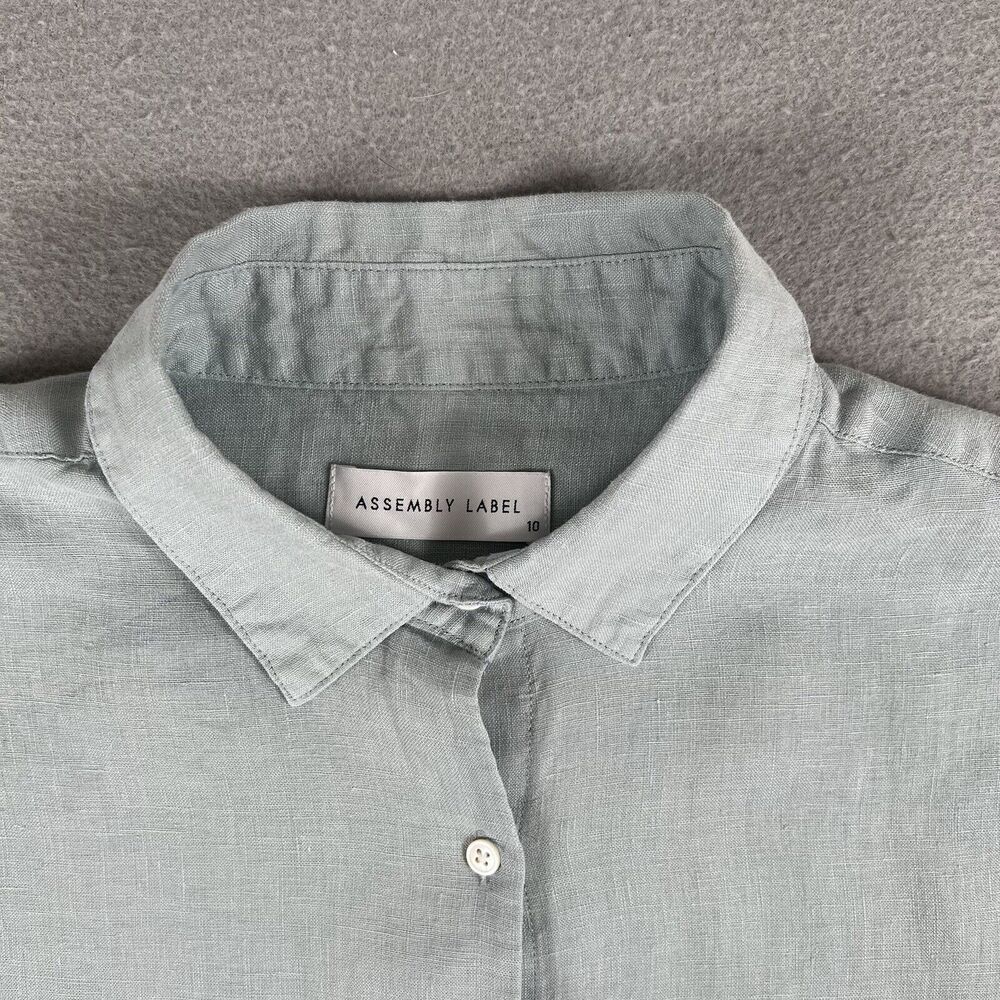 Assembly‎ Label Linen Long Sleeve Collared Button Up Blue Shirt Womens Size 10 - Picture 4 of 11